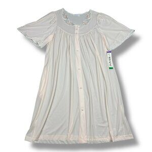 Vtg Lorraine Shirt Robe Pastel Peach Pink Retro Nylon Silky Floral Accent Sz L